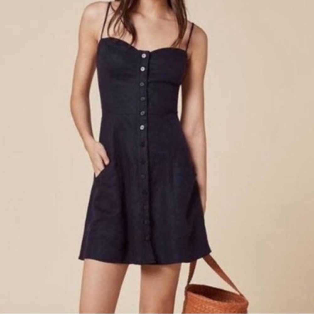 Reformation Black Button-Front Mini Dress